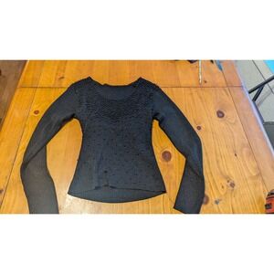 Sparkly Black Beaded Long Sleeve Top Women's Glam Evening Casual S/M